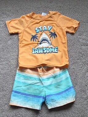 Jumping Beans Toddler Boy Two-Piece Swim Set Size 4T Shark Colorful Vacation